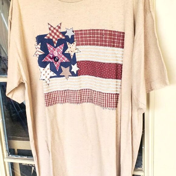 Vintage 1994 T-Shirt XL Single Stitch Flag Stars 3 Buttons Made USA 100% Cotton - Picture 2 of 8